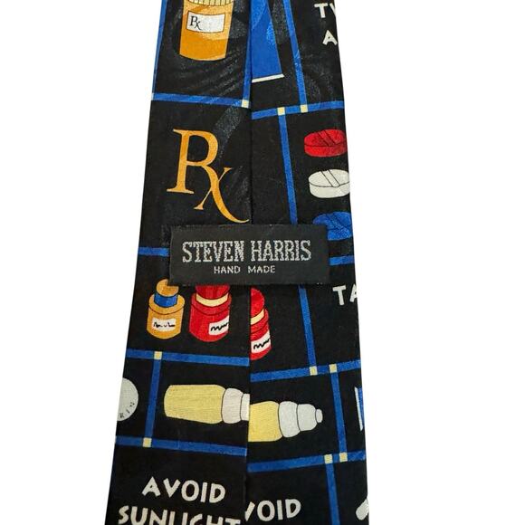 Steven Harris Pharmacist RX Prescription Pills Medicine Men's Vintage Necktie - Picture 4 of 6